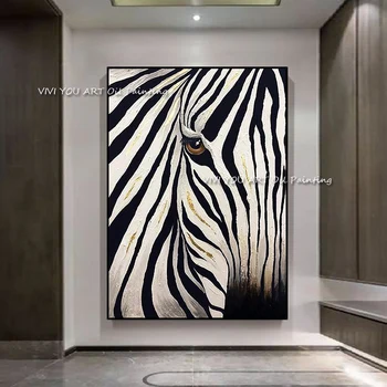 Модерен Абстрактен начало декор Стенни Художествена картина 100% Ръчна изработка маслени картини на животни на Платното за Черно-бели Картини с Зеброй