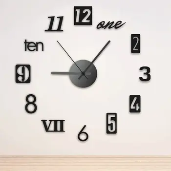 Модерен дизайн, Голям стенен часовник, кварцов часовник със собствените си ръце, Модерен часовник, Акрилни огледално етикети, Начало декор за хола, часовници Horloge