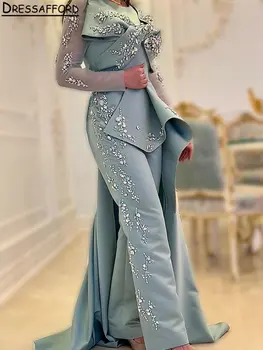 Модерен Дубай гащеризон с дълъг ръкав, вечерна рокля, ленти, диаманти, лък, расшитый мъниста, Саудовское Арабското вечерна рокля