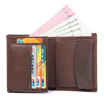 Модерен кожен портфейл за мъже, функционален чантата с RFID, тънък кратък джоб портфейл от естествена телешка кожа, за мъже, подарък за Коледа