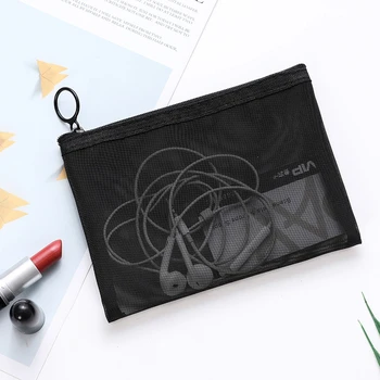 Модерна проста черна Марлевая чанта за писалки с цип, молив случай е с голям капацитет, Студентски чанта за съхранение на канцеларски материали, Обратно в ученически пособия
