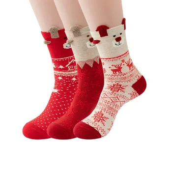 Модерни и комфортни чорапи Holy от чист памук, с появата на кант за жени, чорапи-тръби с шарките на лосове, Стари червени чорапи мультяшные
