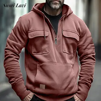 Модерно мъжко облекло 2024, пролет, с дълги ръкави, свободни обикновена ежедневни блузи за мъже, hoody с винтажными външни джобове, hoody с качулка
