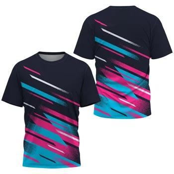 Модна тениска с градиентным принтом в лента за мъже, дрехи за тренировки по бадминтон, тенис на маса, летни блузи, ежедневни спортни тениски с кръгло деколте