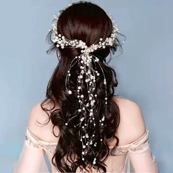 Модни въже за коса от изкуствени перли, разноцветни мъниста, лепило за коса, притежател на cauda equina, сватбена лента за коса, аксесоари за коса, за жени, шапки