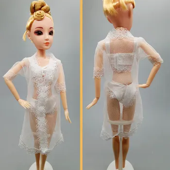 Модни пижама за кукли, бельо, спално бельо, бельо дълга козина, нощен дрехи + сутиен + бельо, облекло за кукли Барби 1/6, аксесоари за играчки