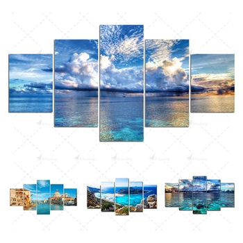 Модулни плакати, върху платно, с морска гледка, 5 панели, щампи върху платно, картина с морски пейзаж, стенни картини за декорация на дома в хола