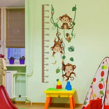 Мультяшная маймуна, таблица на растежа, стикери за стена за детски стаи, спални, стикери за стена за детска градина