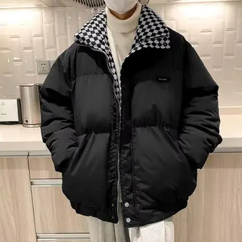 Мъжки naka яке с памучна подплата, Корейската зимни дебели ежедневни клетчатая яке-пуховик за мъже, двупластова naka яке-пуховик