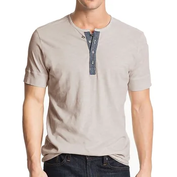Мъжки ежедневни базова риза Henley, лятна мода мъжка тениска с къс ръкав