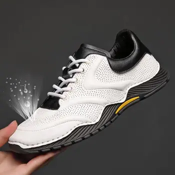 Мъжки маратонки 2022 Ежедневни спортни обувки от естествена кожа, дишащи тенис маратонки за бягане на дантела-за мъже