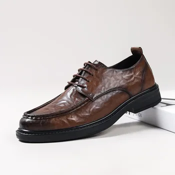 Мъжки модел обувки oxfords от естествена кожа, дантела, черни, кафяви бизнес офис сватбени и вечерни обувки за мъже