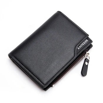 Мъжки модерен портфейл с цип, малък кратък притежател на кредитна карта, унисекс ретро мини чантата върху бутона с джоб за монети