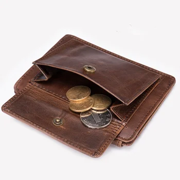 Мъжки портфейли от телешка кожа с джоб за монети, ретро мъжки портфейл с RFID заключване, мъжки портфейл от естествена кожа с притежателите на карти