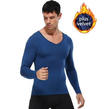 Мъжки термокомпрессионная риза, бързосъхнеща, обтягивающая тениска с V-образно деколте и дълъг ръкав за джогинг, спортно облекло за фитнес, културизъм