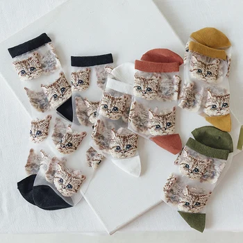 Най-новите чорапи Crystal Silk Tide Gril Women Harajuku Прозрачни Забавни Животни, Котки Забавни Щастливи Дамски Чорапи Всекидневни Висококачествени чорапи Сокс