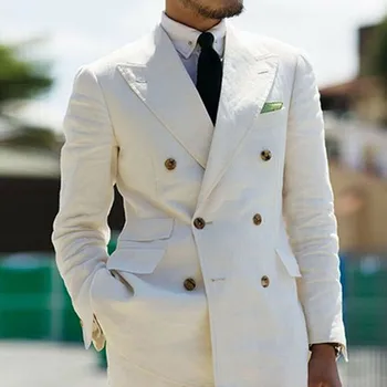 Най-новият Бельо Мъжки костюм от 2 теми, Оборудвана Случайни Годишният Двубортный Смокинг Булката за Сватбата, Класически Мъжки костюм (Сако + панталон)