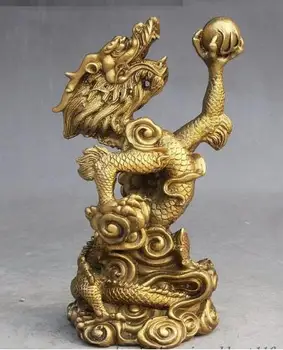 Народен фън шуй Китай Китайската Латунная статуя на Dragon Fly Дракони играят на топка, като изгони Злото