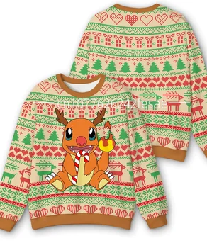Нов Коледен пуловер Pokemon Vulpix, свитшоты Pikachu Y2k, ежедневни мъжки и женски пуловер с кръгло деколте, градинска мода.