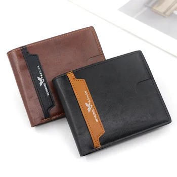 Нов мъжки портфейл от изкуствена кожа, двупосочен чантата си за почивка, мъжки кратък чантата с линия за карти с голям капацитет, ежедневна мода