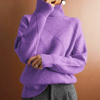 Нова есенно-зимния женски случайни универсален пуловер, безплатен топъл пуловер с висока воротом, монофонични вязаный пуловер, популярни топ