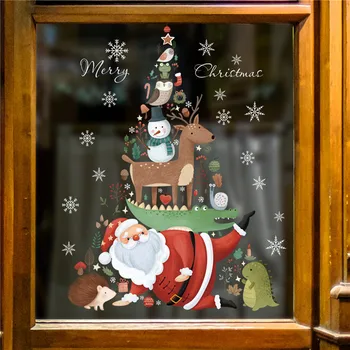 Нова коледна украса, лепенки за прозорци, Подаръци, Дядо Коледа, весела Коледа, Огледална стикер, Коледно дърво, Стикер за стъкло, Нов 2023 година
