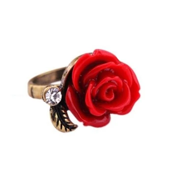 Нова мода Бижута на Едро Пръстен с роза Пръстен с цвете за жени Черен пръстен