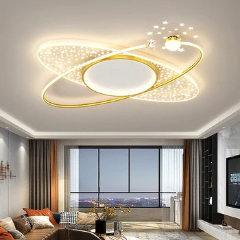 Нова полилей за офис, трапезария, хол, спалня, кабинет, модерна led таван полилей със златен / черен звездна проекция