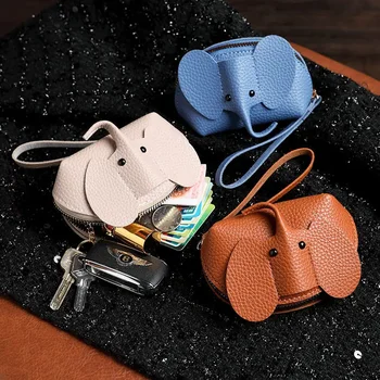 Нова чанта-окачване Женски ключ, Креативна чанта за картички, кожена чанта за съхранение на червило с цип във формата на слон
