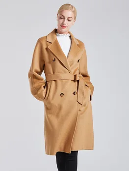 Нови дамски вълнени палта 2023 г., висококачественото двустранно кашемировое палто с водна ромолящи, женски реколта кашмир палто X-long