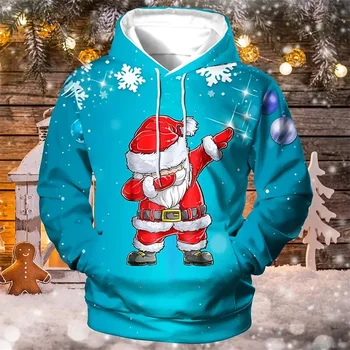 Нови Коледни блузи с качулка за мъже, блузи с 3D принтом Дядо Коледа, есен-зима, hoody с дълъг ръкав, Всекидневни топ, мъжки дрехи Оверсайз