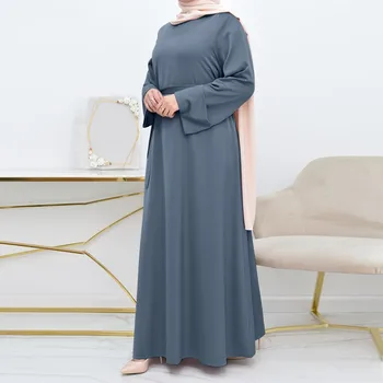 Ново мюсюлманската однотонное голямо многоцветное рокля-халат и свободно рокля с дълъг ръкав