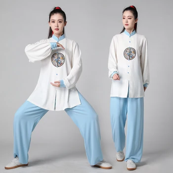 Облекло за тайцзицюань, дамски униформи за кунг-фу, дрехи за упражнения, Облекла за бойните изкуства, облекло за тренировки в китайски стил, Бяла новост