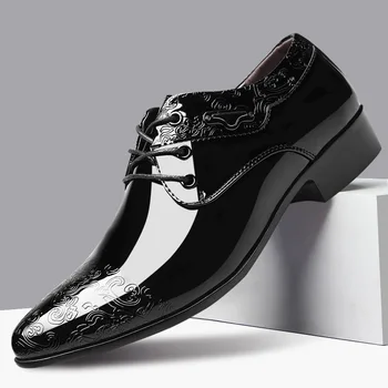 Обувки за Мъже, Ежедневни Бизнес Модела Обувки с дантела, Черни Вечерни Обувки, с Перфорации тип 