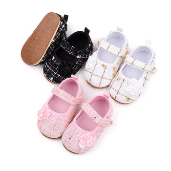 Обувки на принцесата за новородени момичета, клетчатая жаккардовая плат подметка, обувки за бебешко креватче, маратонки Мери Джейн върху плоска подметка