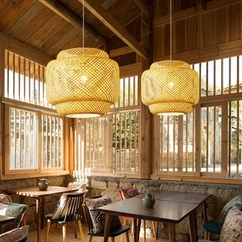 Окачен лампа в ориенталски стил, Ръчно изработени от Бамбук подвесная лампа за трапезария, хол, интериор с Полилеи, осветление на ресторанта в стил Loft
