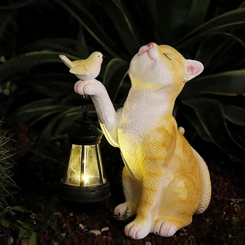 Открит Слънчев Градински лампа нощна светлина Скулптура на животното от смола Украса на Градината Слънчева Светлина Малък Котка Led Статуетка на нощно осветление