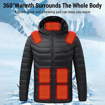 Памучен яке с електрически нагревател, яке с четири 21 зони отопление, зимно палто, захранван с батерии, согревающее при постоянна температура
