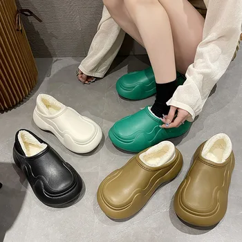 Памучни чехли, дамски есен-зима домашни памучни обувки за двойки, водоустойчив нескользящие топли чехли на дебела подметка