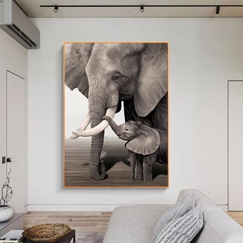 Плакати със слонове, Входна картина с животни, черно-бели отпечатъци върху платно, стенно изкуство, декоративни картини за хол