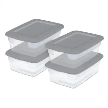 Пластмасова кутия за съхранение на 3 литра, сив и прозрачен, 16 парчета