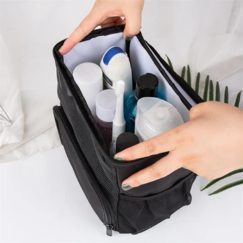 Подвесная чанта за тоалетни принадлежности С метални куки Чанта за тоалетни принадлежности с голям капацитет, монтиран на стената Преносим органайзер за душ За пътуване, чанта за съхранение