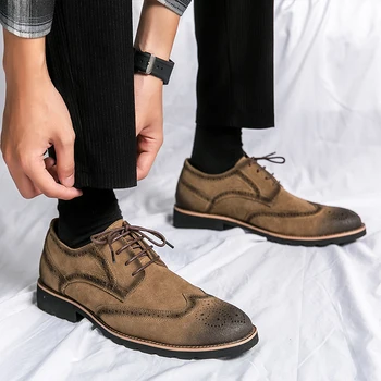 Пролетни мъжки оксфордские обувки с остри пръсти, качествени кожени мъжки модел обувки с перфорации тип 