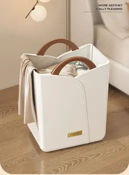 Проста сгъваема кошница за дрехи Домашна баня Голям капацитет за съхранение с дръжка, Стенни, виси на пода кош за мръсни дрехи, с двойно предназначение