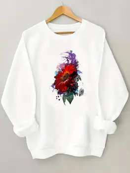 Пуловери с принтом, модни дрехи с дълъг ръкав и кръгло деколте, женски акварел цвете, тенденция стил 90-те, графични женски флисовые свитшоты