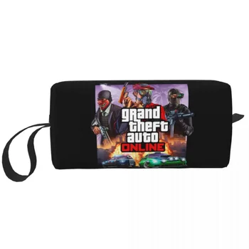 Пътна чанта за тоалетни принадлежности Kawaii Grand Theft Auto за жени от приключенска игра GTA Козметични органайзер за грим за съхранение на козметика Dopp Kit
