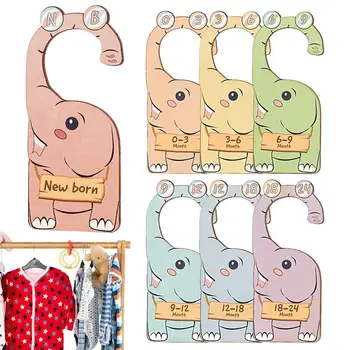 Разделители размери на детски дрехи 7шт Органайзер за детска, кабинет, интериор за детски стаи, дървени организатор за гардероба под формата на слон, разделител на етикети за кабинет