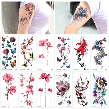 Размер: 210 × 100 мм, водоустойчив 3D татуировка във формата на цвете в ръка, секси и персонални дамски стикер за студийната фотография с цветна татуировка