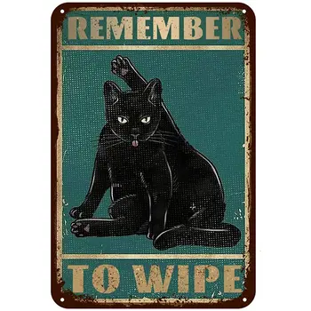 Реколта Лидице табела с принтом Кафе на котки, не забравяйте да избършете Метален плакат с черна котка, Метален плакат с любов Към котки, метален плакат с котка