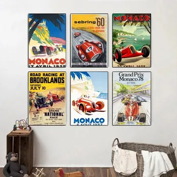 Ретро плакат за автомобилни състезания от Крафт-хартия Ретро Постер Стенни живопис Проучване Естетика на изкуството, Стикери за стена малък размер